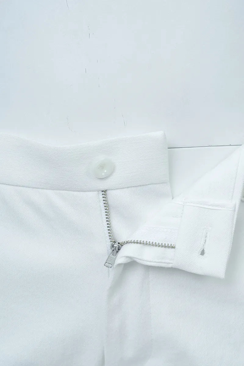 The Curved-Pocket White Denim Trouser