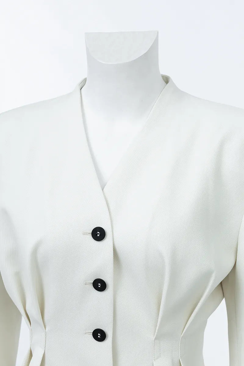 The Collarless Pleated Tailored Blazer