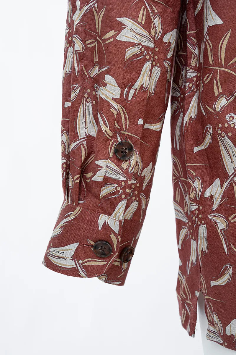 The Printed Linen Cuban Collar Shirt in Summer Weave