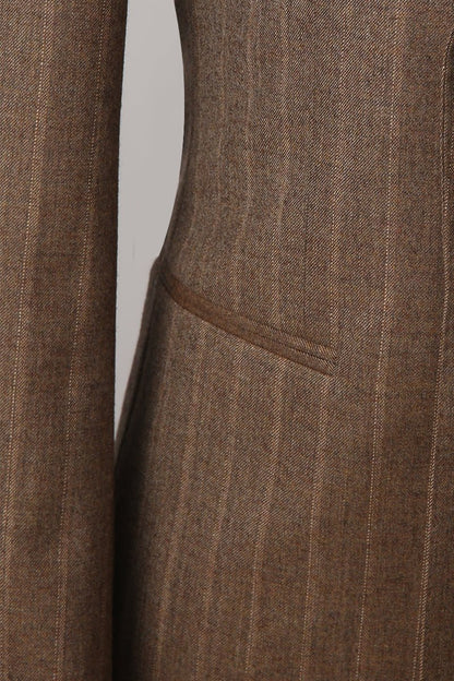 Wool Stripe Double - Breasted Suit - Brown - The Drafting Room