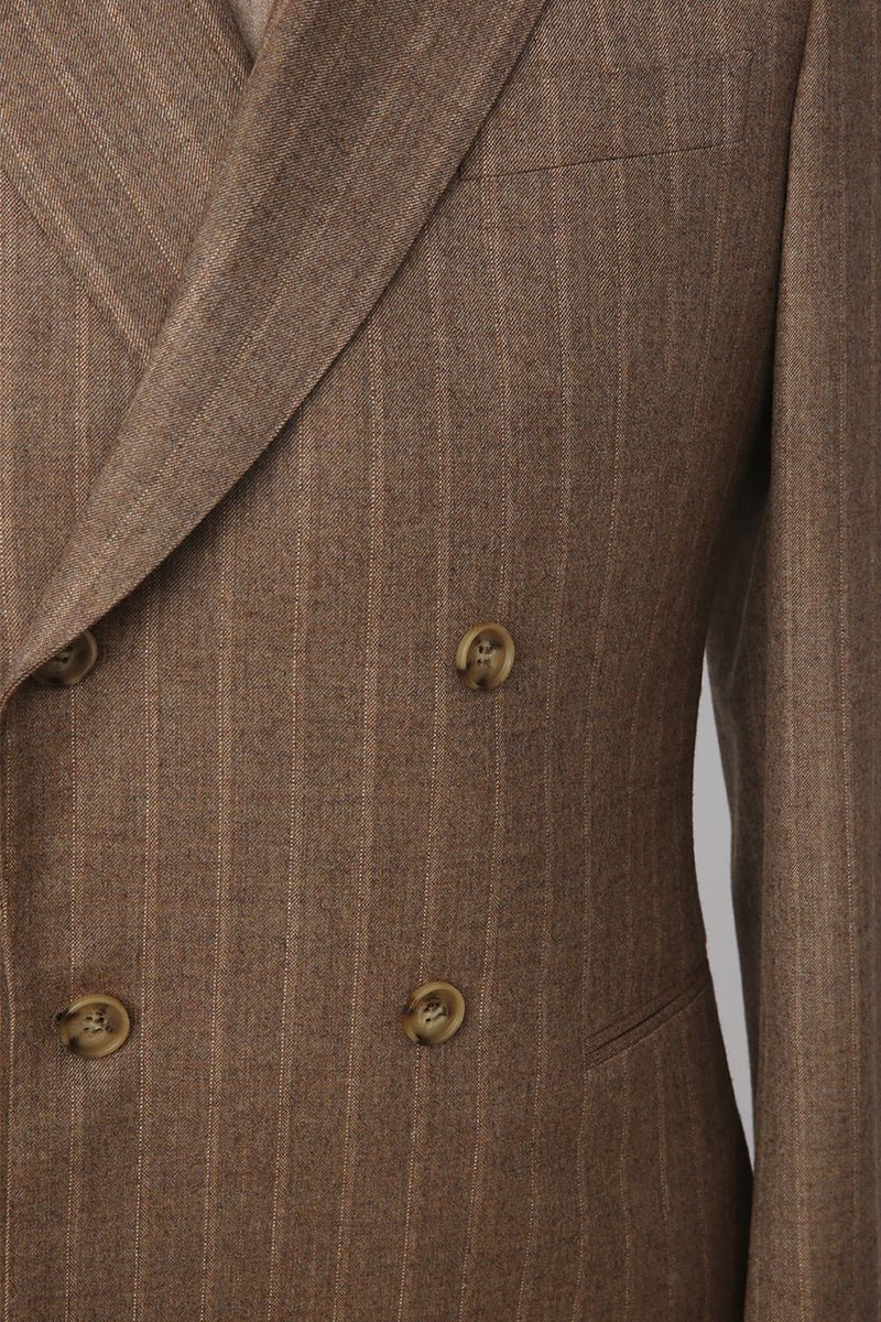 Wool Stripe Double - Breasted Suit - Brown - The Drafting Room