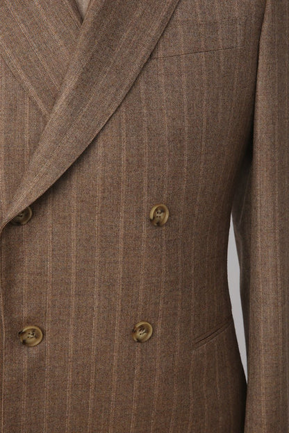 Wool Stripe Double - Breasted Suit - Brown - The Drafting Room