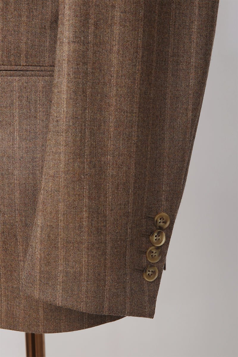 Wool Stripe Double - Breasted Suit - Brown - The Drafting Room