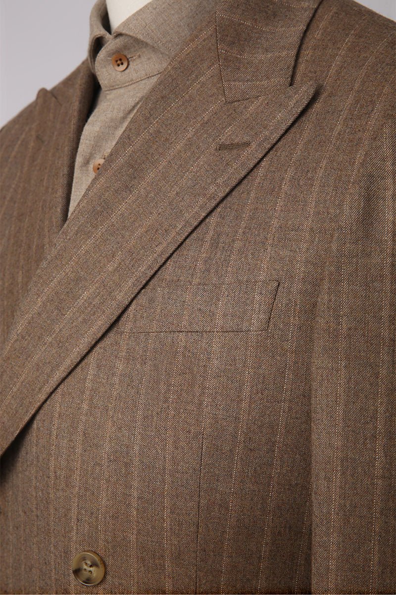 Wool Stripe Double - Breasted Suit - Brown - The Drafting Room