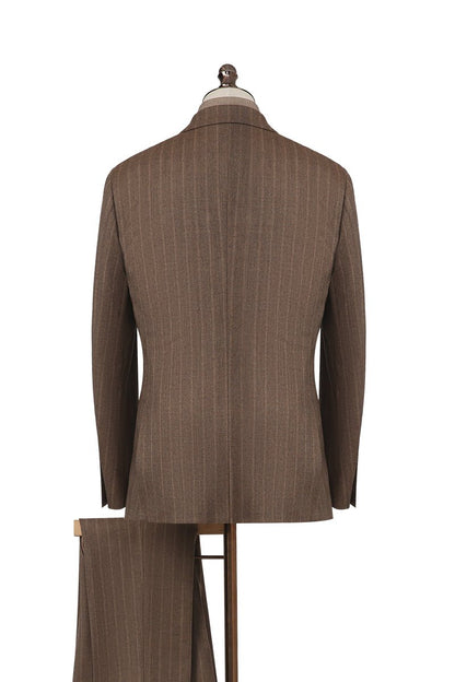 Wool Stripe Double - Breasted Suit - Brown - The Drafting Room