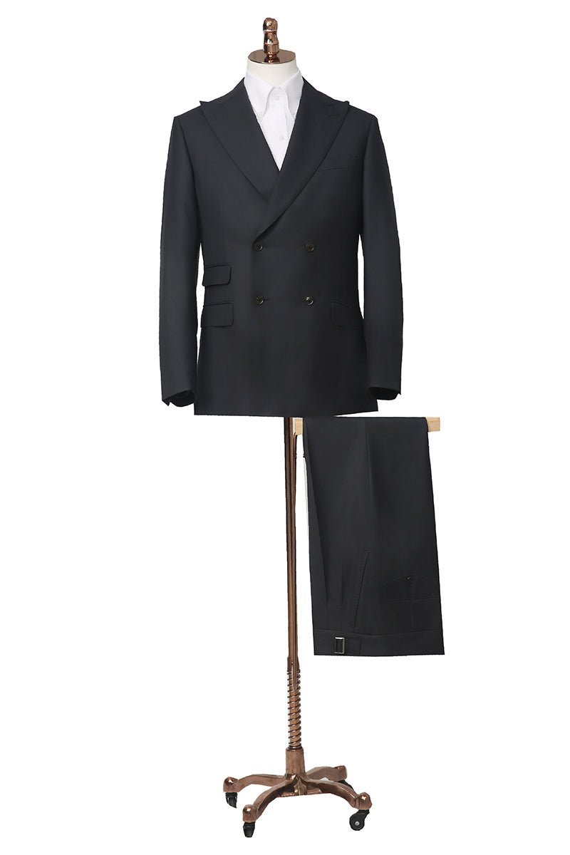 Classic Double - Breasted Wool Suit - Black - The Drafting Room