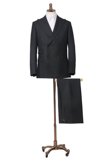 Classic Double - Breasted Wool Suit - Black - The Drafting Room