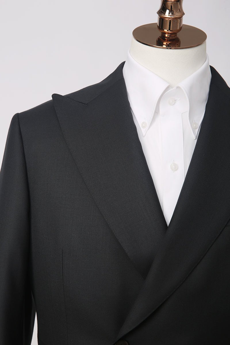 Classic Double - Breasted Wool Suit - Black - The Drafting Room