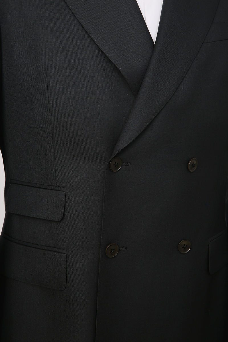 Classic Double - Breasted Wool Suit - Black - The Drafting Room