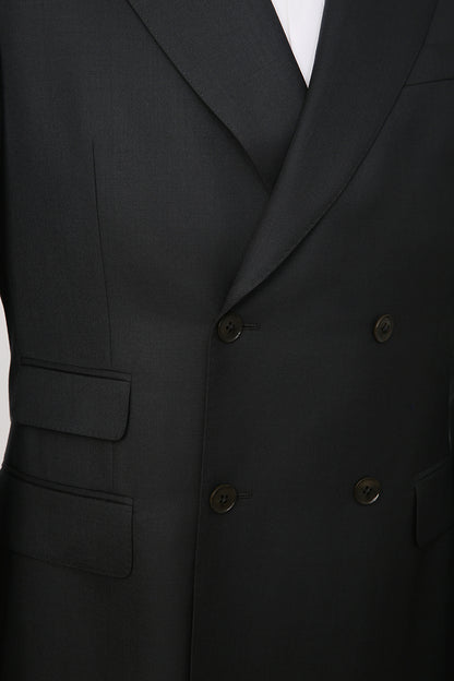 Classic Double - Breasted Wool Suit - Black - The Drafting Room