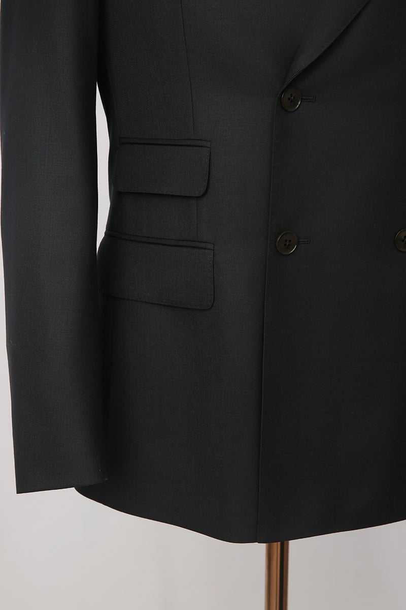 Classic Double - Breasted Wool Suit - Black - The Drafting Room