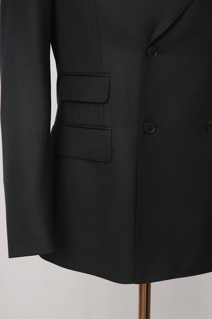 Classic Double - Breasted Wool Suit - Black - The Drafting Room