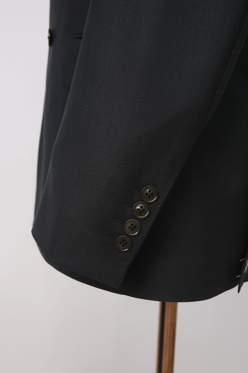 Classic Double - Breasted Wool Suit - Black - The Drafting Room