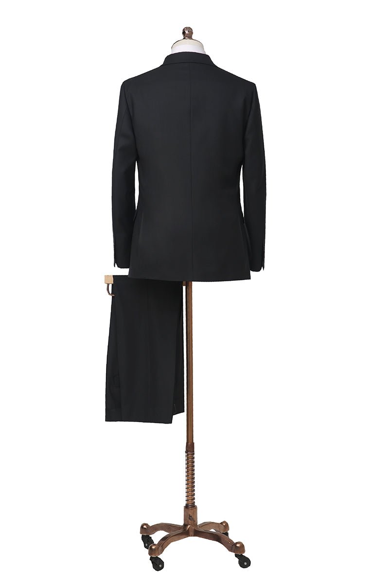 Classic Double - Breasted Wool Suit - Black - The Drafting Room