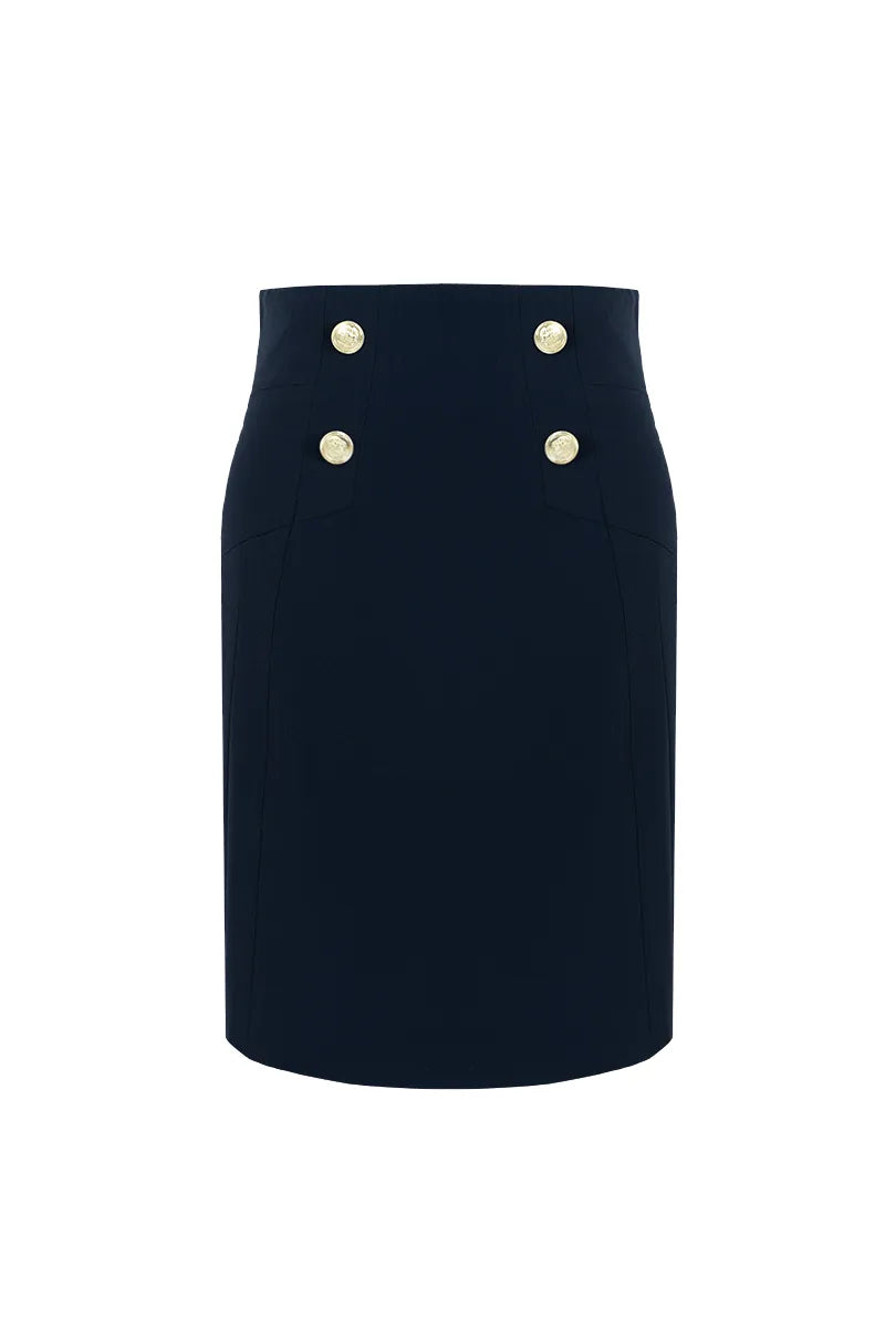 The Panelled Metallic-Button Short Skirt