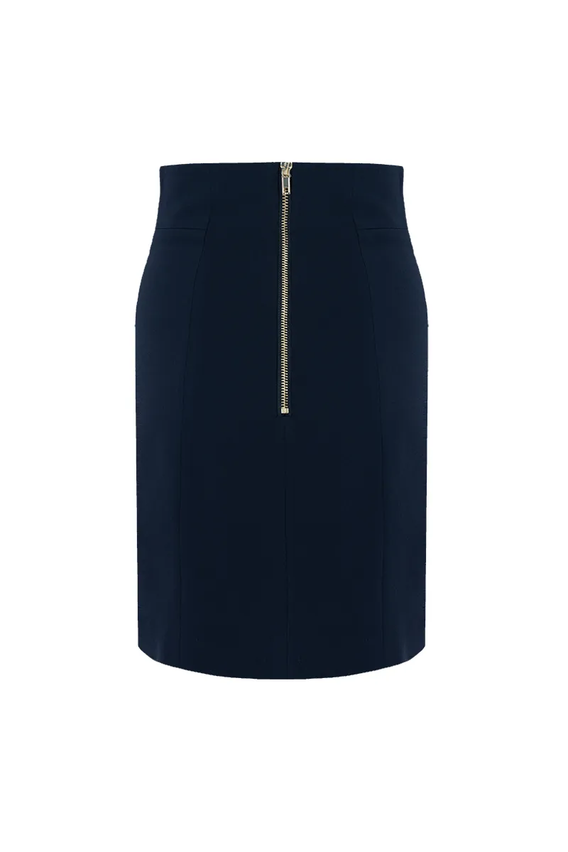 The Panelled Metallic-Button Short Skirt