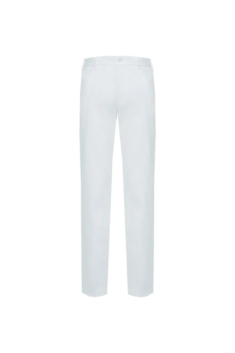 The Curved-Pocket White Denim Trouser