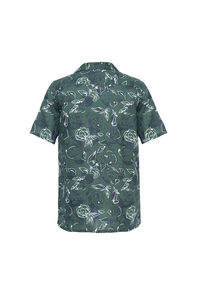 The Green Printed Cuban Collar Shirt