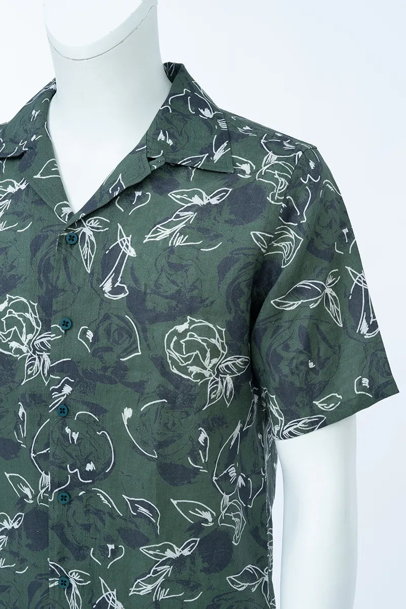 The Green Printed Cuban Collar Shirt