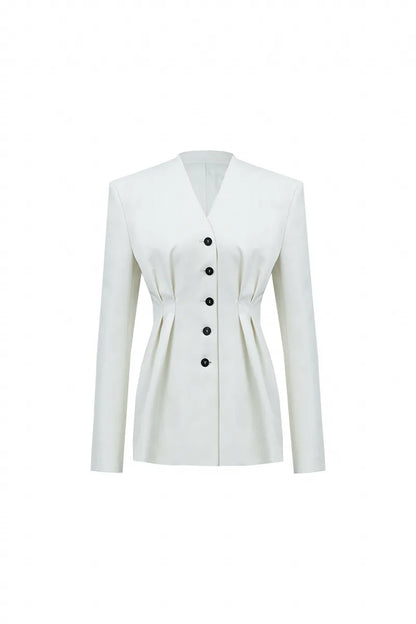 The Collarless Pleated Tailored Blazer
