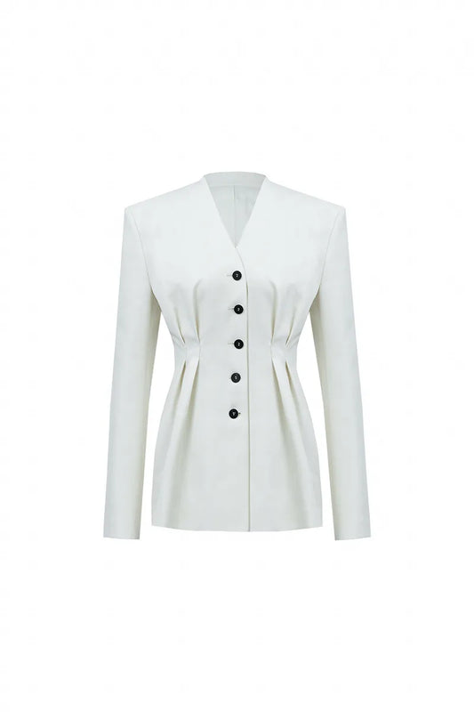The Collarless Pleated Tailored Blazer
