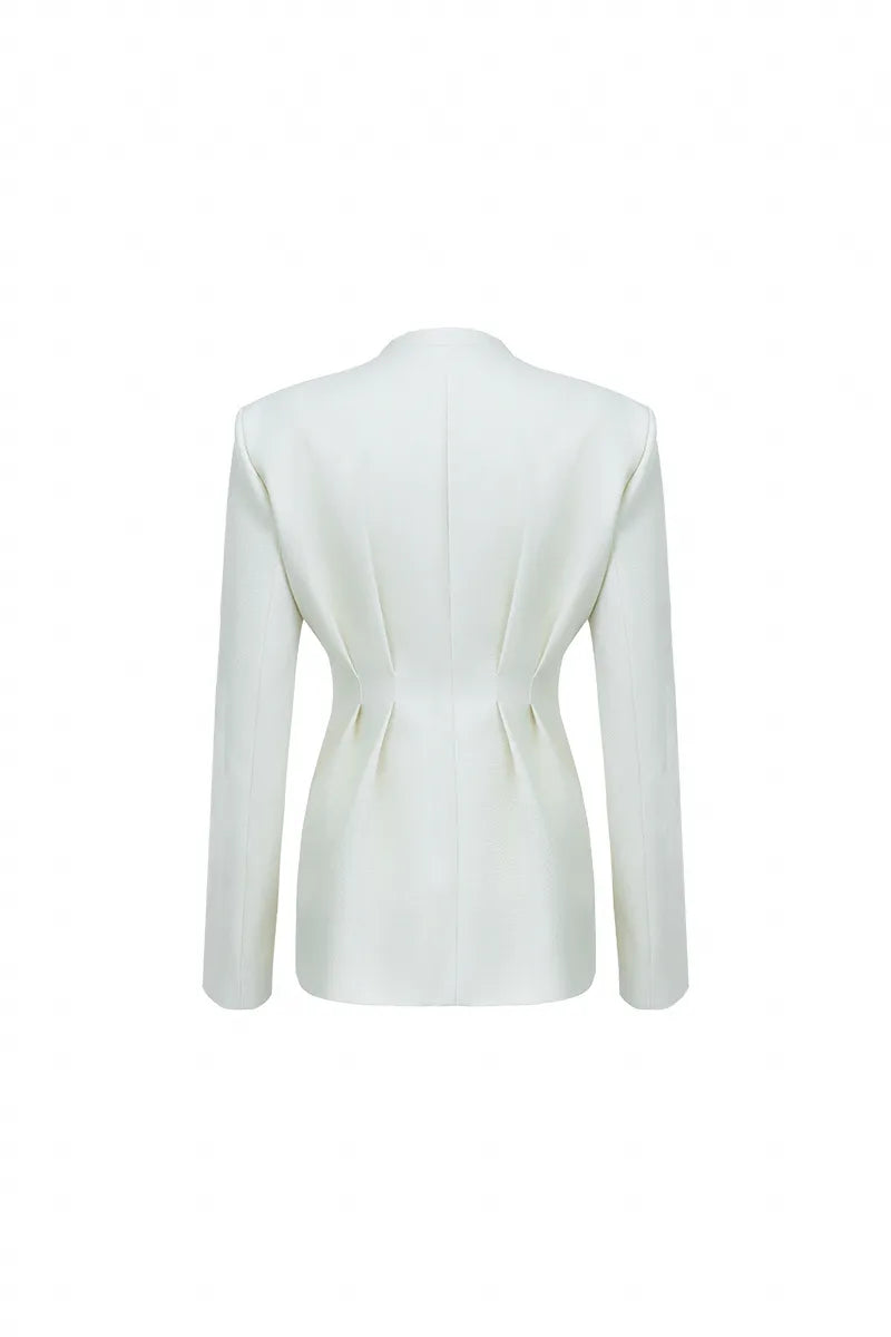 The Collarless Pleated Tailored Blazer