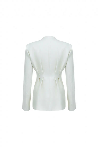 The Collarless Pleated Tailored Blazer