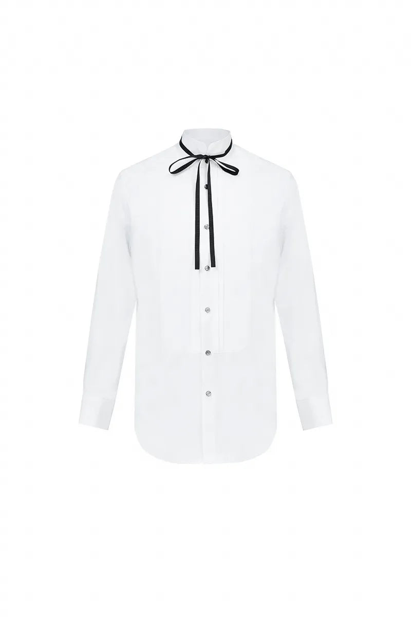Ribbon-Detail Ceremonial Cotton Shirt