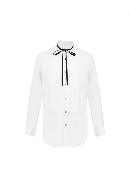 Ribbon-Detail Ceremonial Cotton Shirt