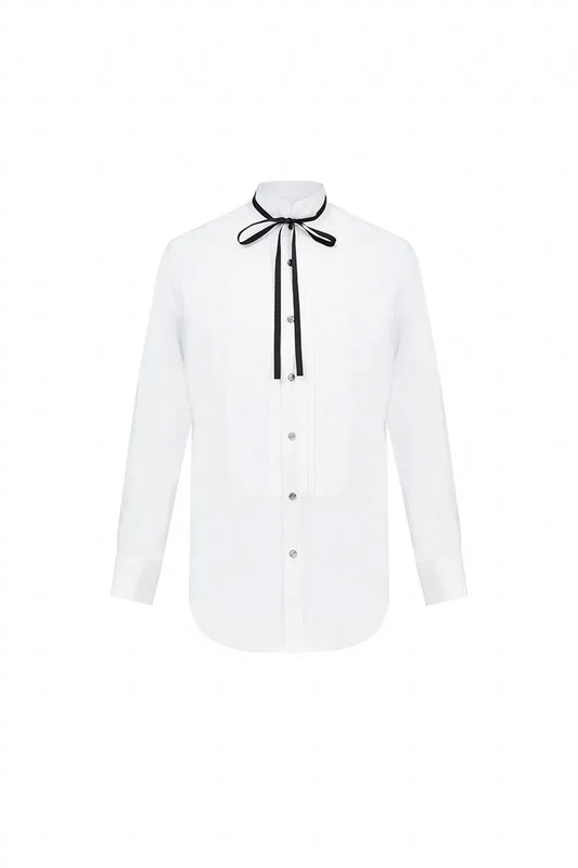 Ribbon-Detail Ceremonial Cotton Shirt