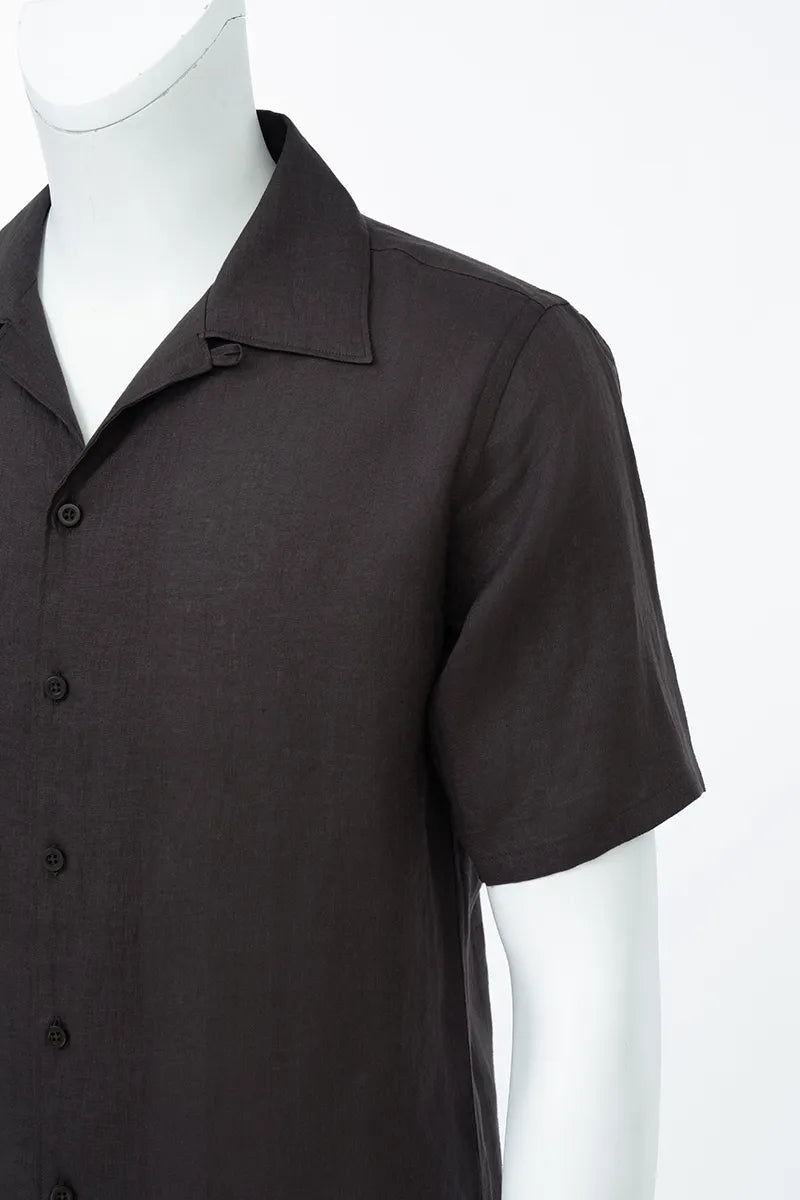 The Brown Linen Cuban Collar Shirt