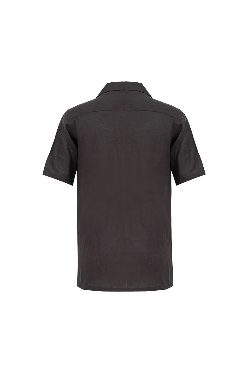 The Brown Linen Cuban Collar Shirt