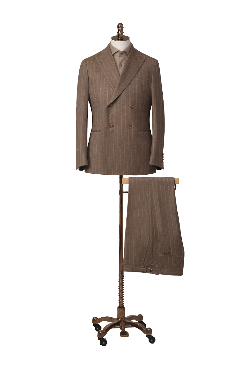 Wool Stripe Double - Breasted Suit - Brown - The Drafting Room