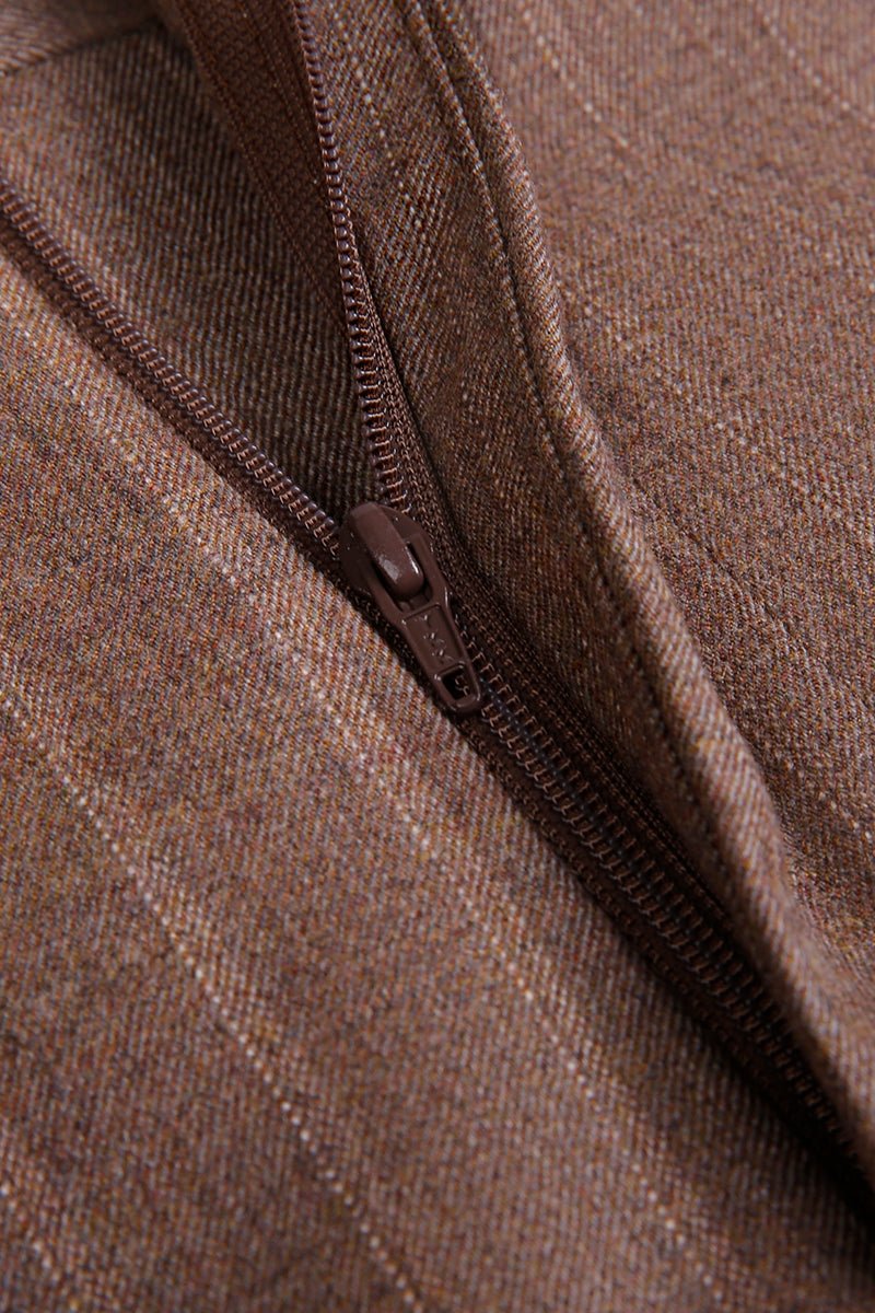 Wool Stripe Double - Breasted Suit - Brown - The Drafting Room