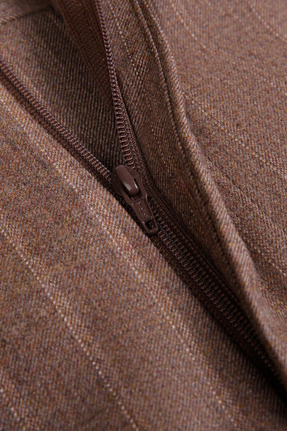 Wool Stripe Double - Breasted Suit - Brown - The Drafting Room