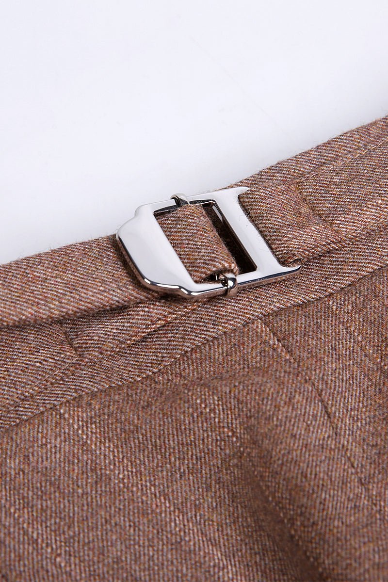 Wool Stripe Double - Breasted Suit - Brown - The Drafting Room