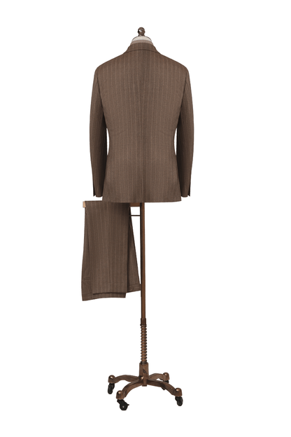 Wool Stripe Double - Breasted Suit - Brown - The Drafting Room
